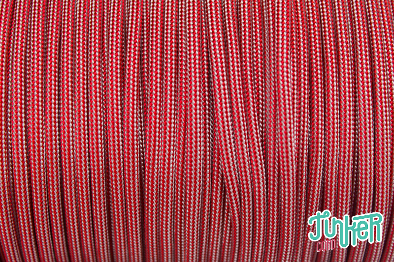 500 feet Spool Type III 550 Cord in color IMPERIAL RED SILVER GREY STRIPE