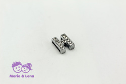 Rhinestone Letter - H - to bead 14mm Silver