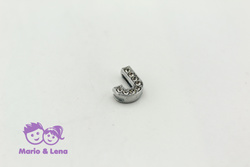 Rhinestone Letter - J - to bead 14mm Silver