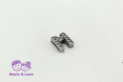 Rhinestone Letter - M - to bead 14mm Silver