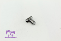 Strassbuchstabe - T - zum Aufschieben 14mm Silber
