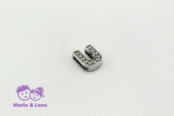 Rhinestone Letter - U - to bead 14mm Silver
