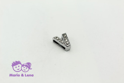 Strassbuchstabe - V - zum Aufschieben 14mm Silber