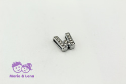 Rhinestone Letter - W - to bead 14mm Silver