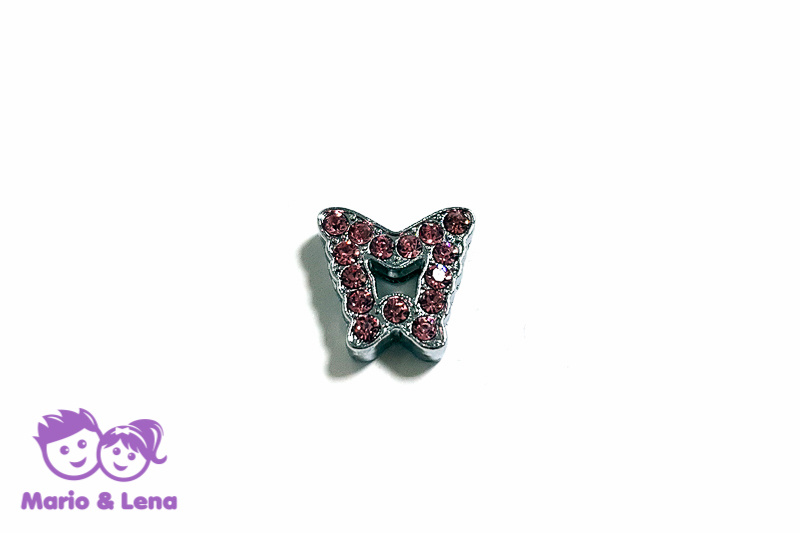 Rhinestone Charm to bead Butterfly Pink