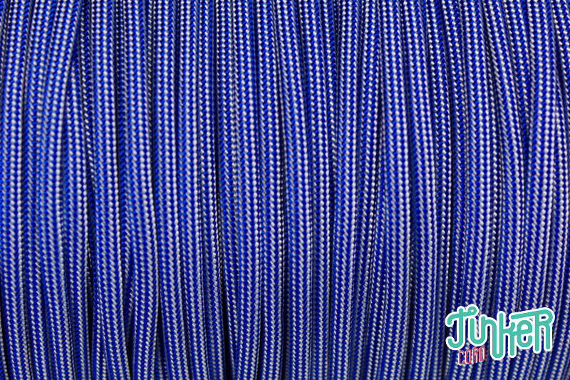 150 Meter Rolle Type III TINKER Cord, Farbe ELECTRIC BLUE & SILVER GREY STRIPE