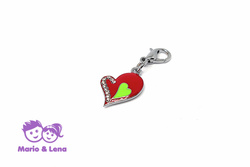 Necklace Pendant Rhinestone Heart in Heart Red 37mm