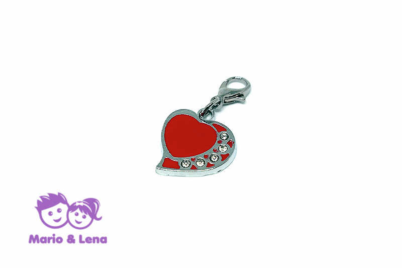 Necklace Pendant Rhinestone Heart Red 41mm