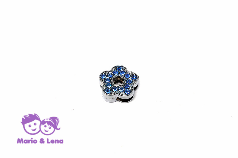 Rhinestone Charm to bead Flower Blue 15mm