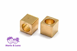 TYP2 Perle mit Loch Messing Wrfel 5x5 mm, Bohrung: 3,5mm 