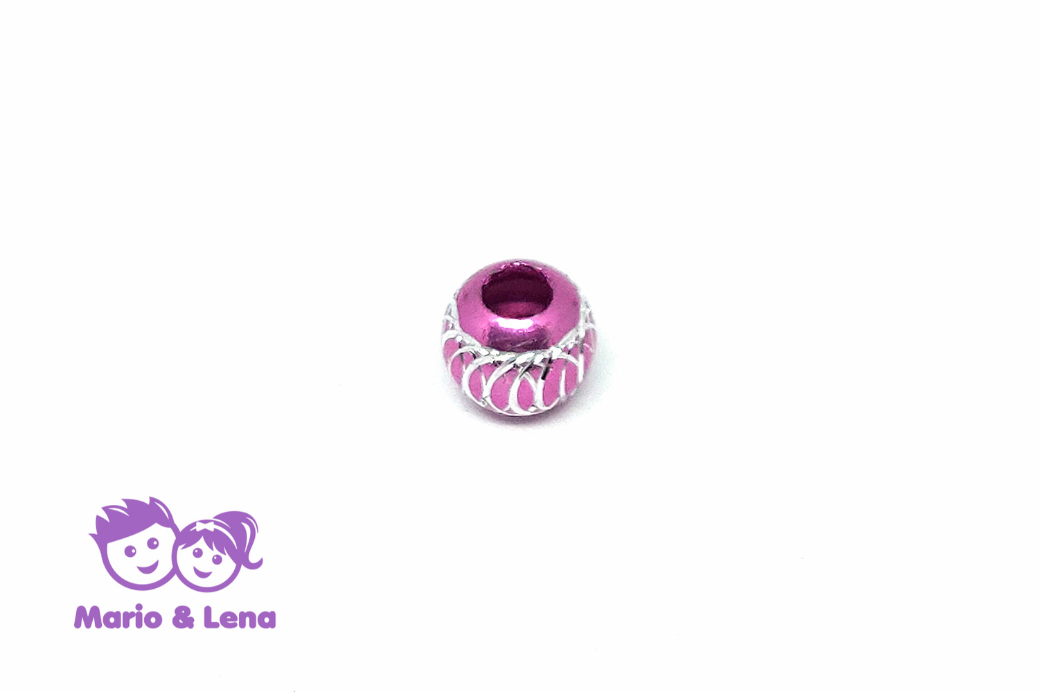 Perle mit Loch Rose Pink silbernes Raster